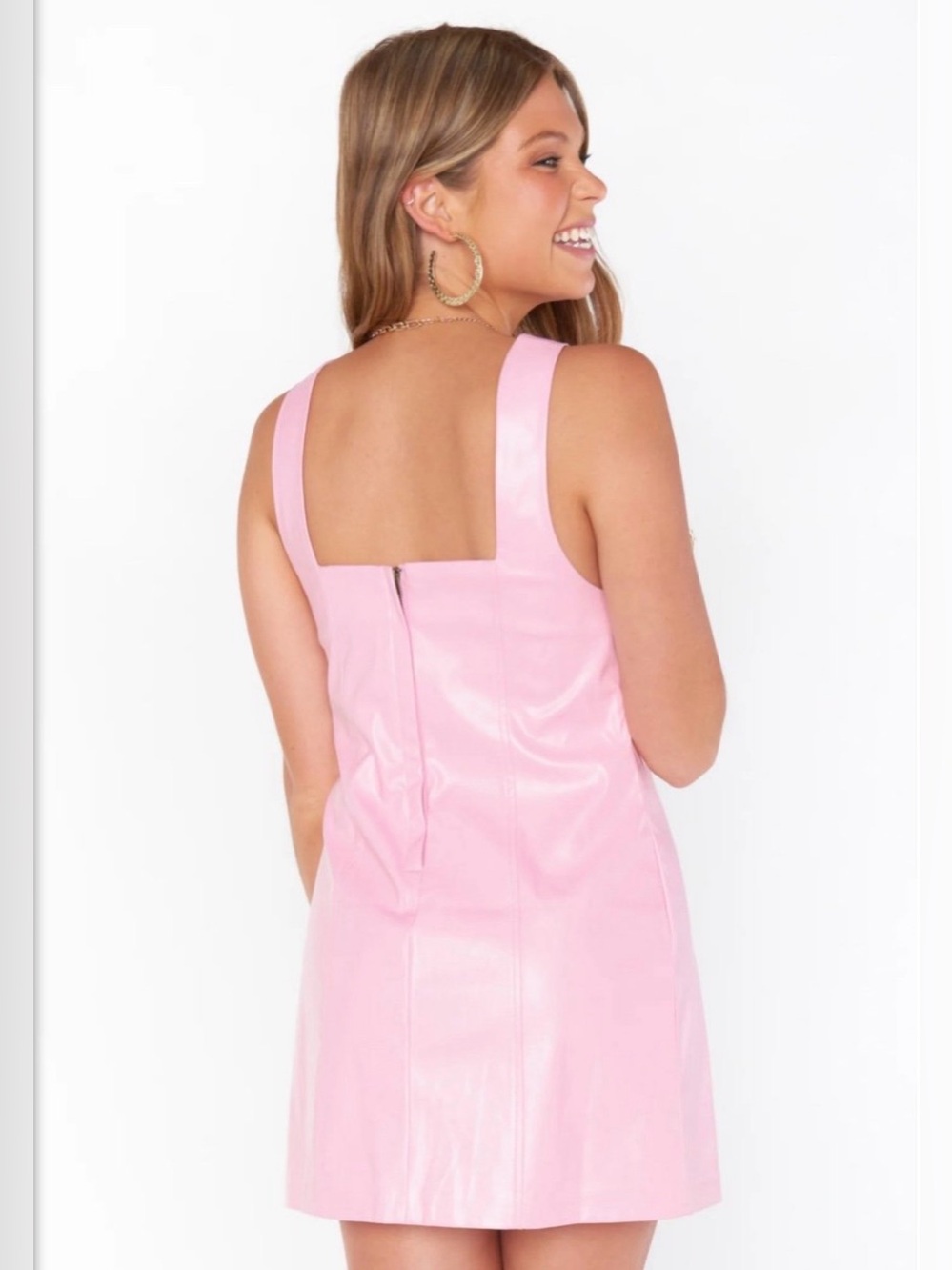 Show me your Mumu pink Barbiecore vegan leather Y2K 90s mini dress NWT MD - Picture 3 of 10